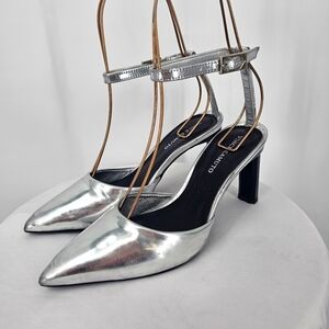 Vince Camuto Talayem Silver‎ Heels Size 6 Pointed Toe Ankle Strap
